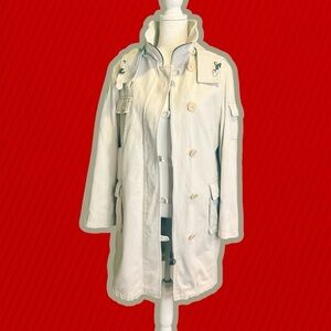 Akris Punto RARE Beige Heavyweight Cotton Twill Trench Style Hooded Parka Sz 12